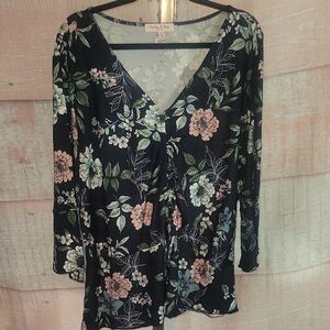 Harlow And Rose Navy Blue Floral Blouse